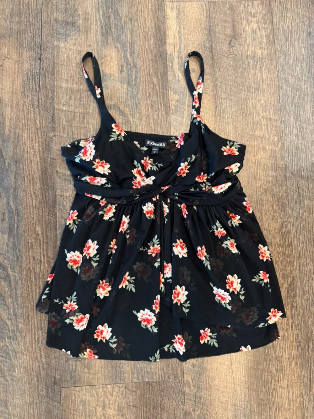 Express Black, White and Pink Floral Spaghetti Strap Tank Top Camisole - Small